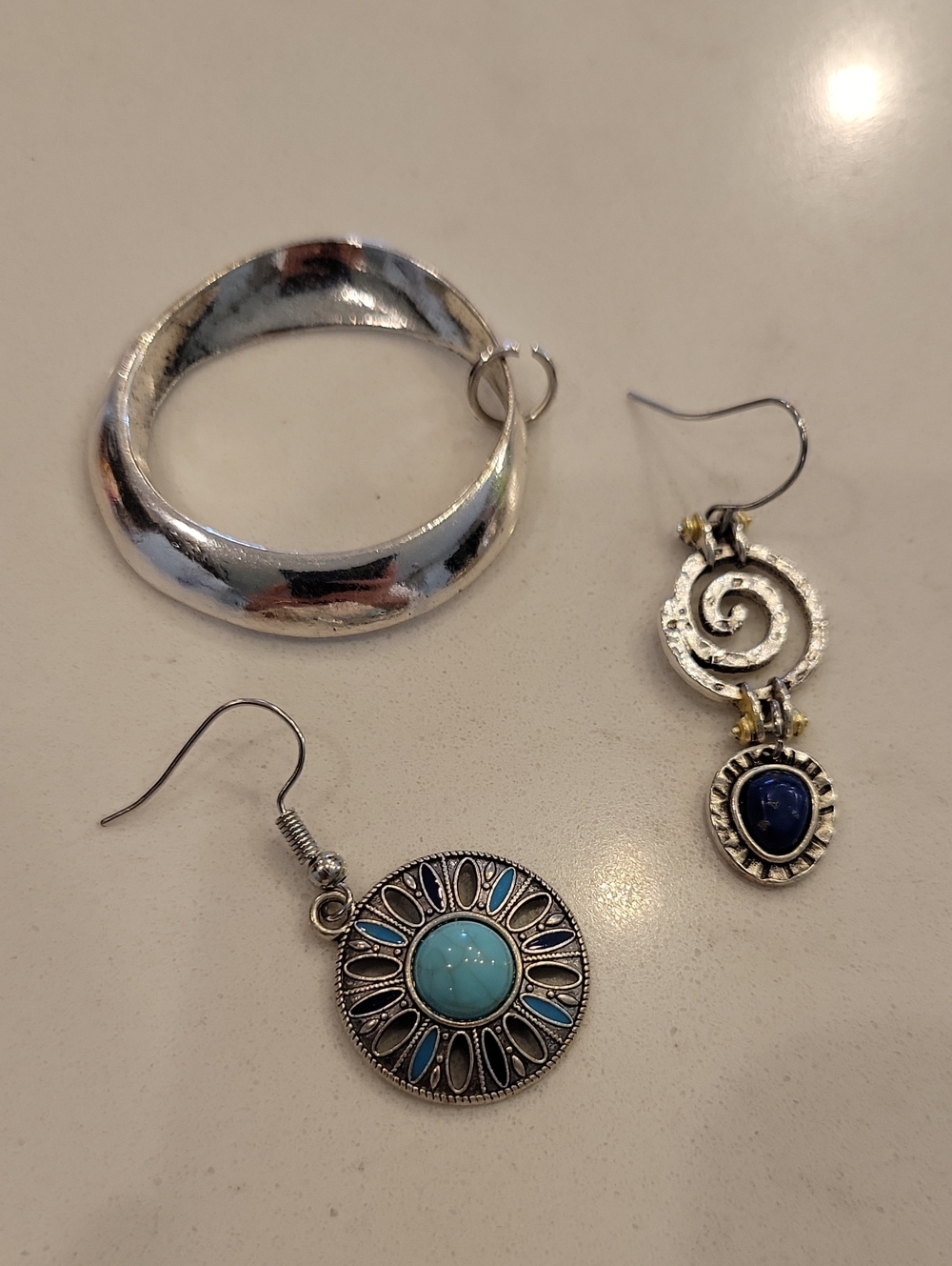 Kohl's Silver Earrings with Turquoise and Navy Accents